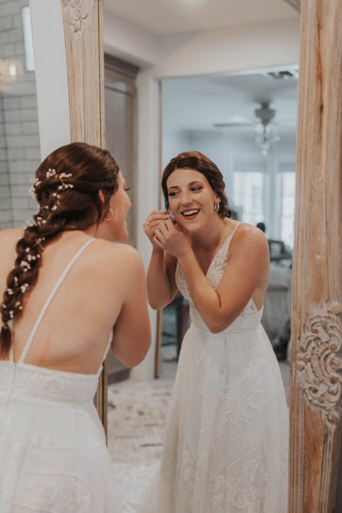 Bride getting ready for her backyard wedding