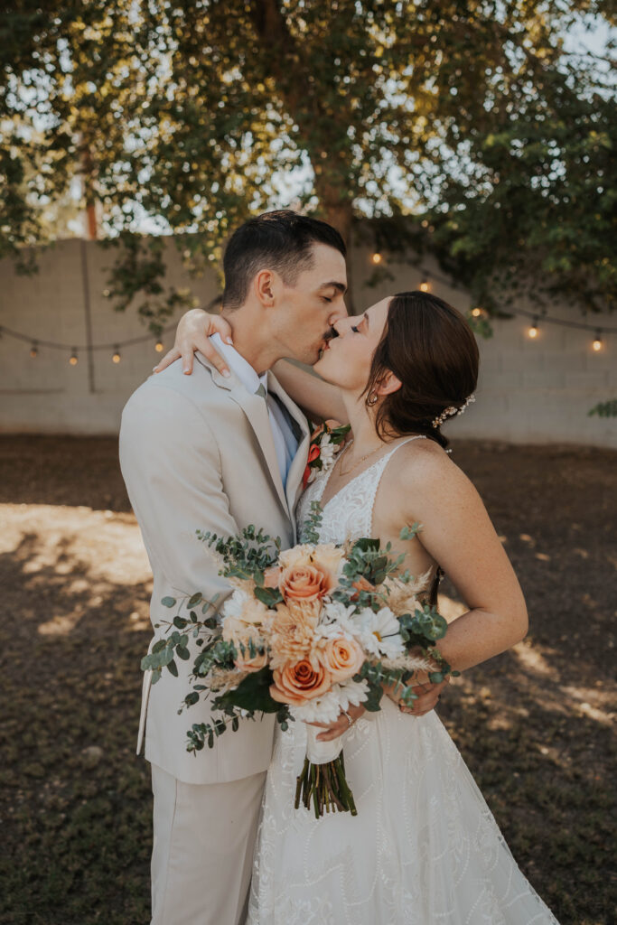 Romantic couple at their Arizona wedding