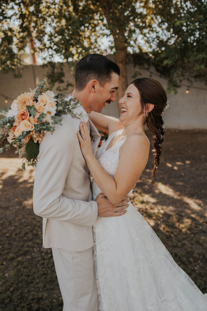 Romantic couple at their Arizona wedding