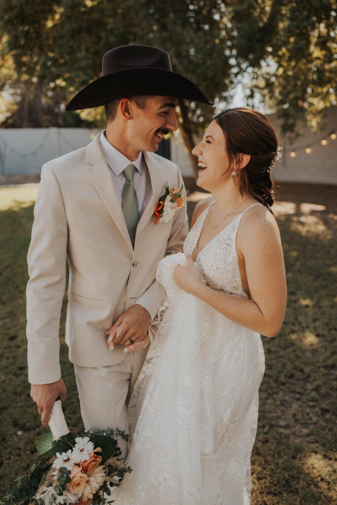 Couple looking at each other at their wedding in Arizona