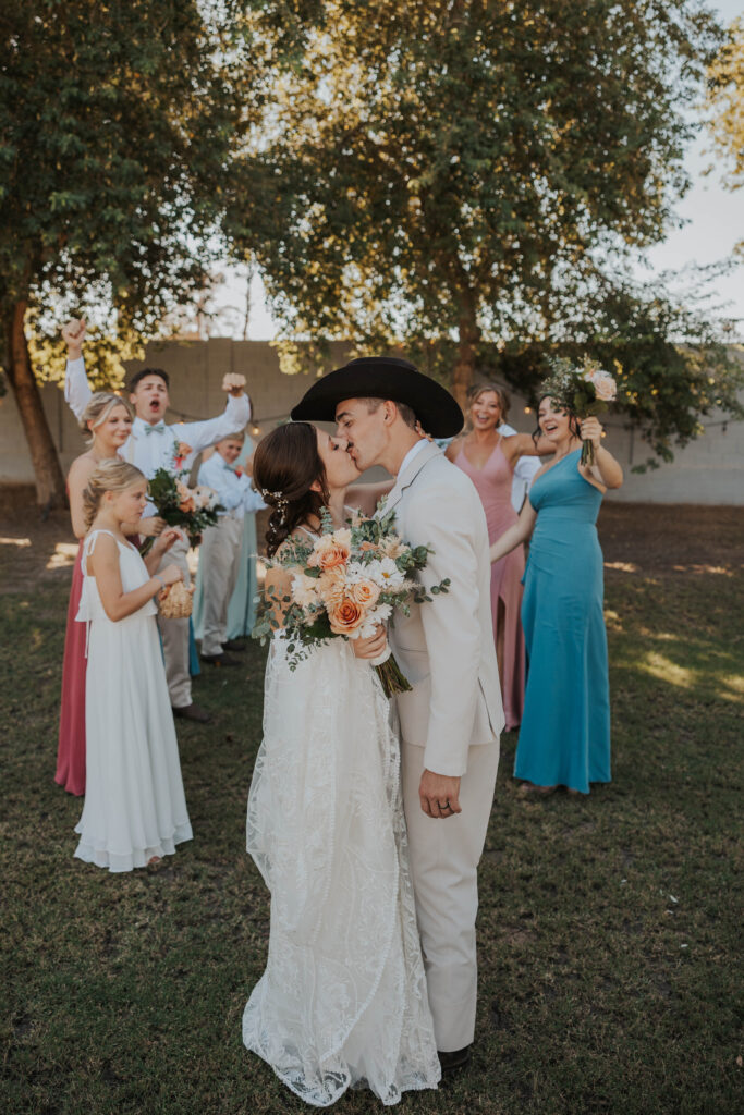 Bridal party at a wedding in the backyard in Arizona