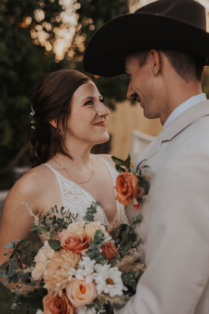 Happy couple during their wedding in the backyard