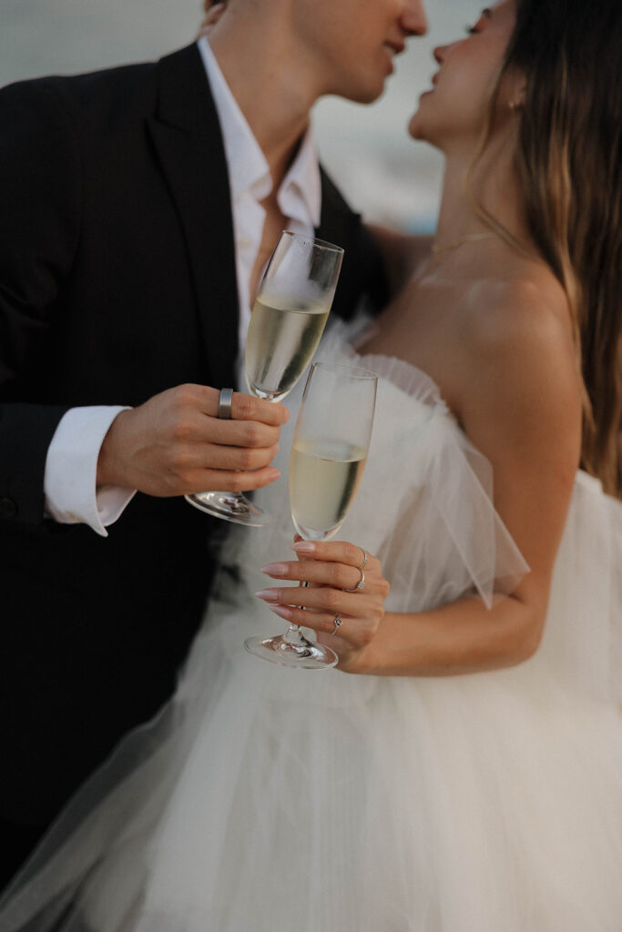 romantic bride and groom portraits on the beach