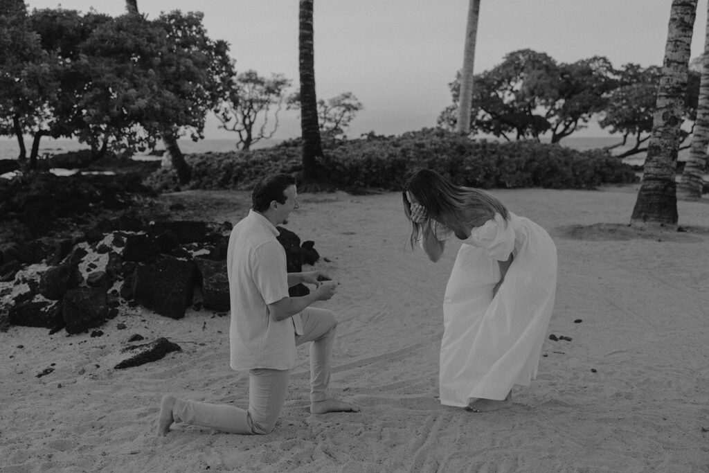 romantic beach surprise proposal in hawaii