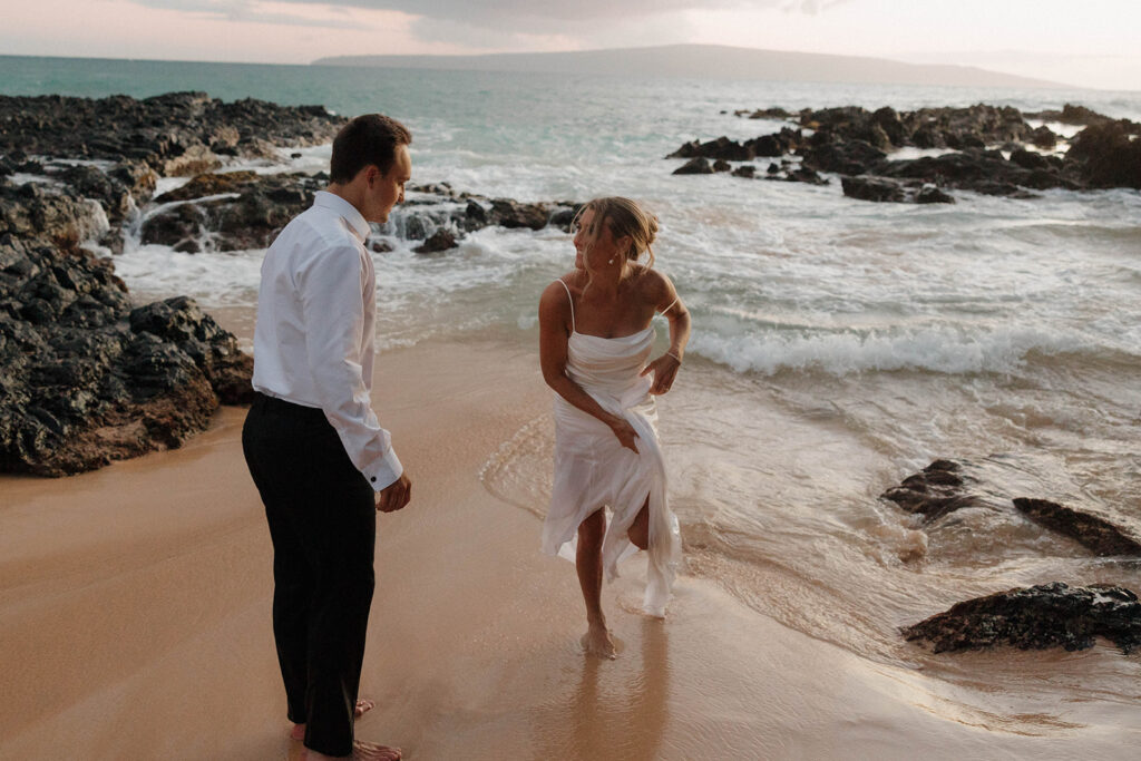 bride and groom romantic beach portraits