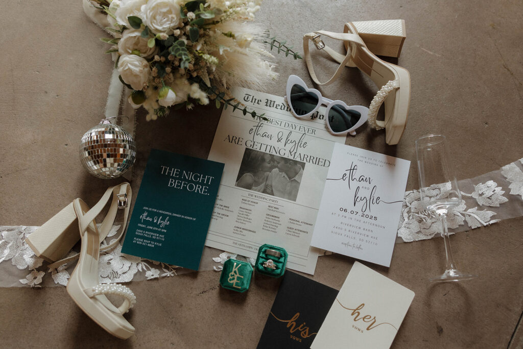getting ready wedding photos in south dakota flatlay
