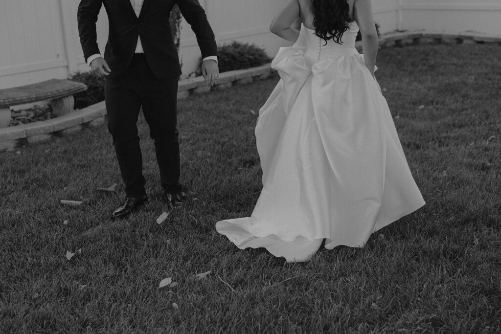 cinematic wedding photos bride and groom runnning