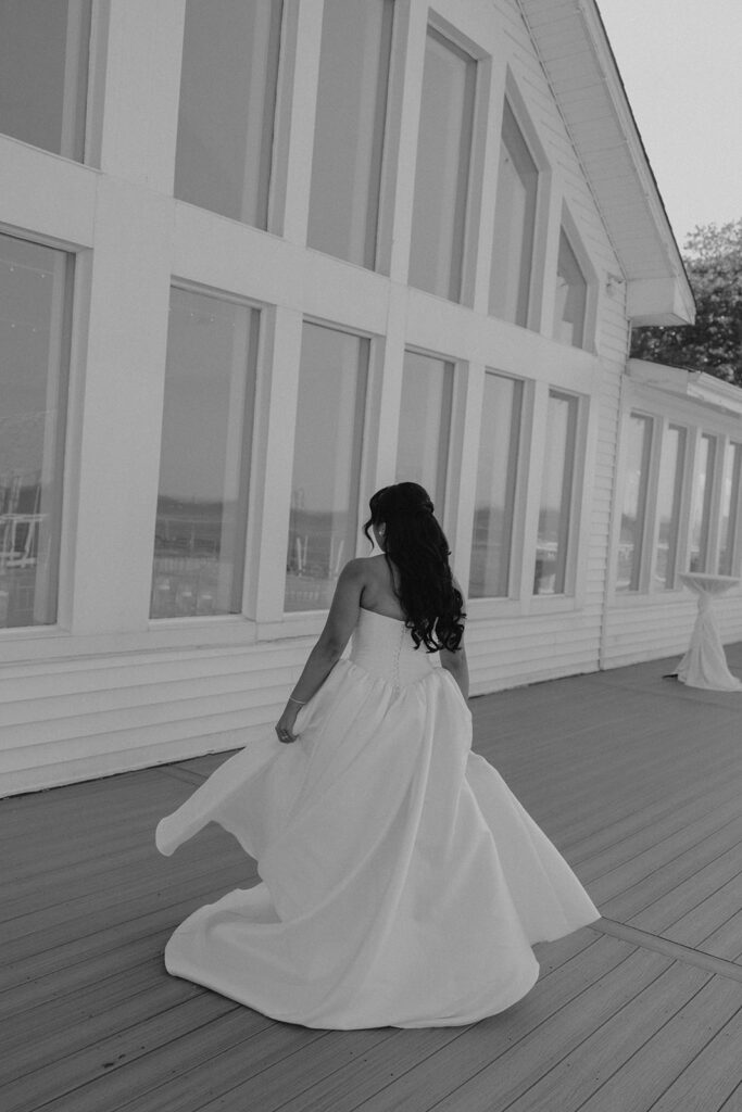 bride twirling in her dress