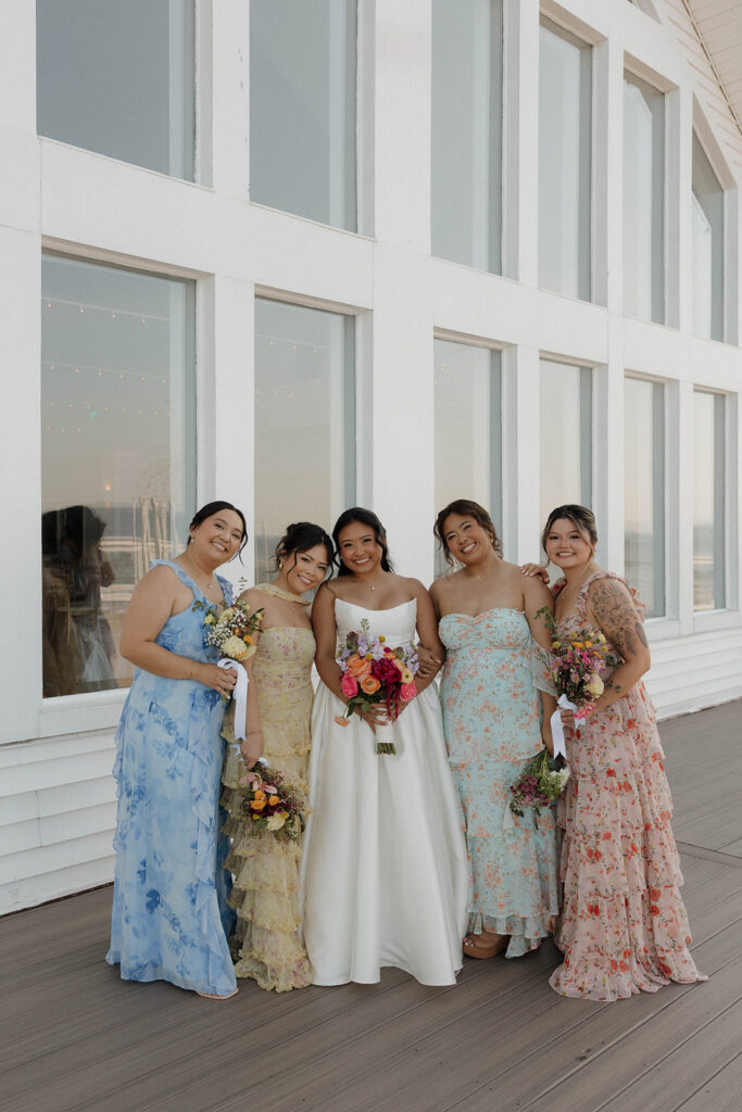 mismatch bridesmaid dresses floral patterns and unique bouquets