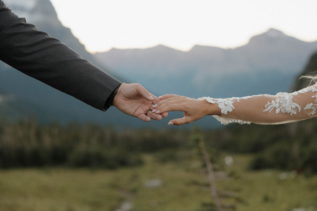 mountain elopement bride and groom photos in glacier national park