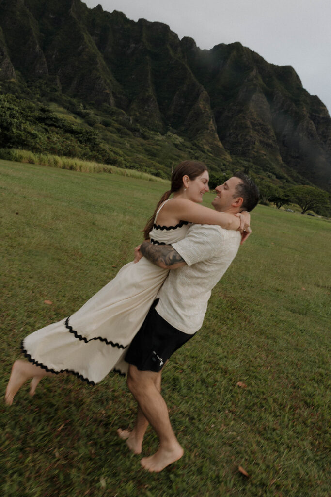 Kualoa Regional Park Couples Photoshoot with Mountains & Ocean Views