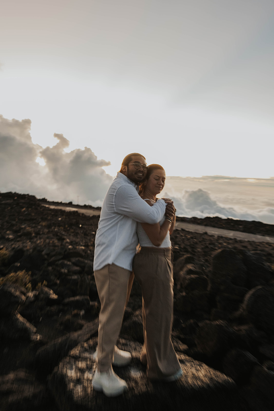 a couples photoshoot in Maui after a proposal on a volcano 